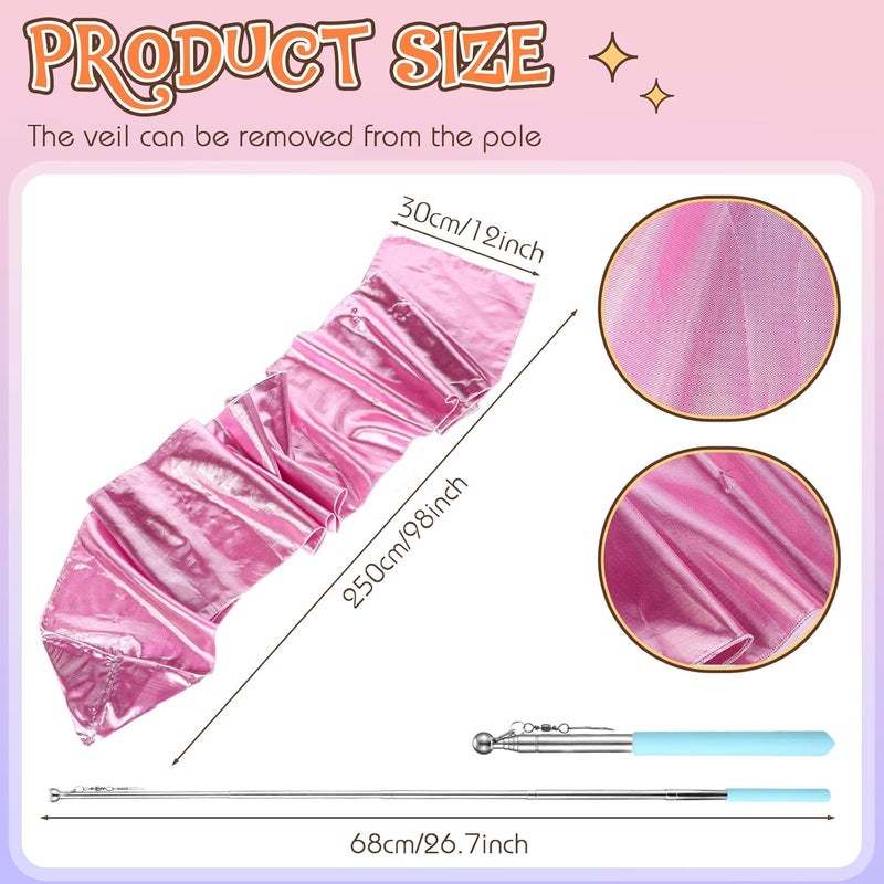 RoundFunny 98" Dance Streamer with Scalable Rod, Gymnastics Dance Ribbon Artistic Twirling Ribbon, Church Worship Adoration Dance Banner for Dancer and Church Liturgical Praise (Pink) - Image 2